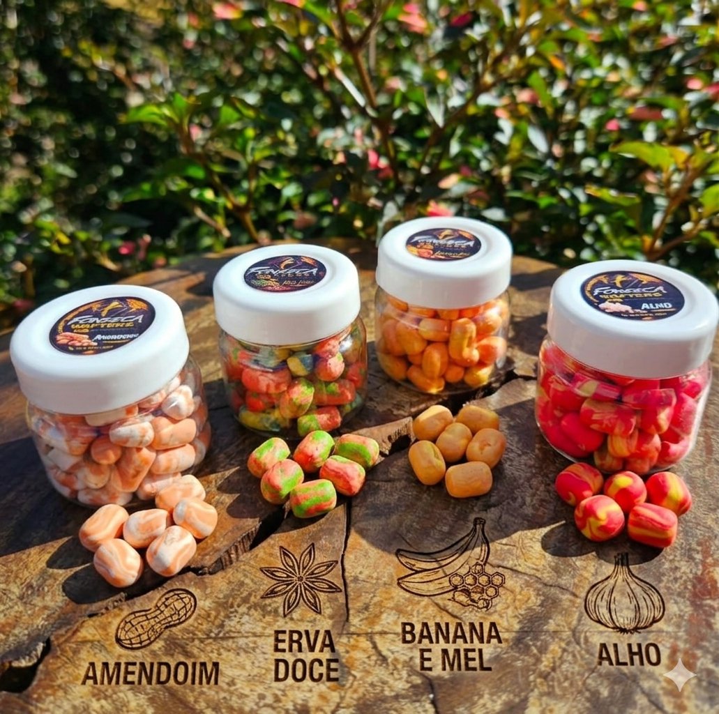 Quatro sabores de wafters Fonseca: Alho, Erva Doce, Banana e Mel, Amendoim